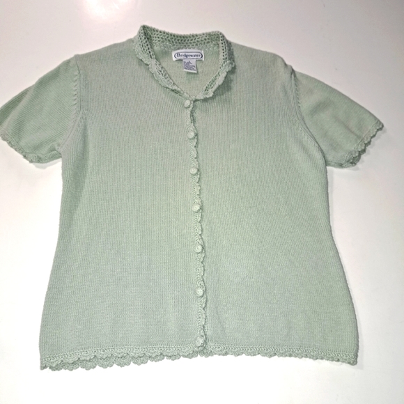Bridgewater Short sleeve sweater cardigan light green sage Small Crochet Vintage - Picture 7 of 11
